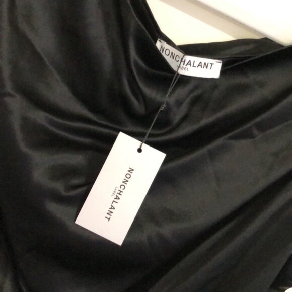 new NONchalant Label Dinah One Shoulder Dress in Black maxi satin slit gown - Picture 8 of 8